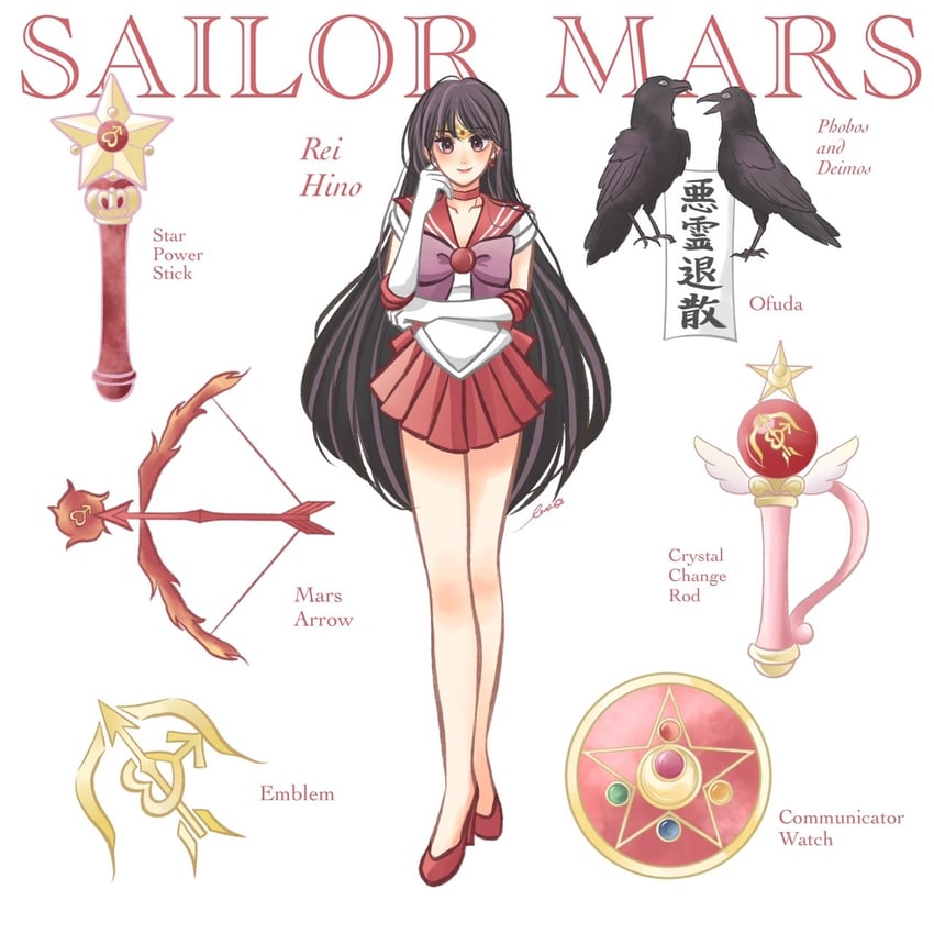 hino rei, sailor mars, deimos, and phobos (bishoujo senshi sailor moon) drawn by yasu_kou