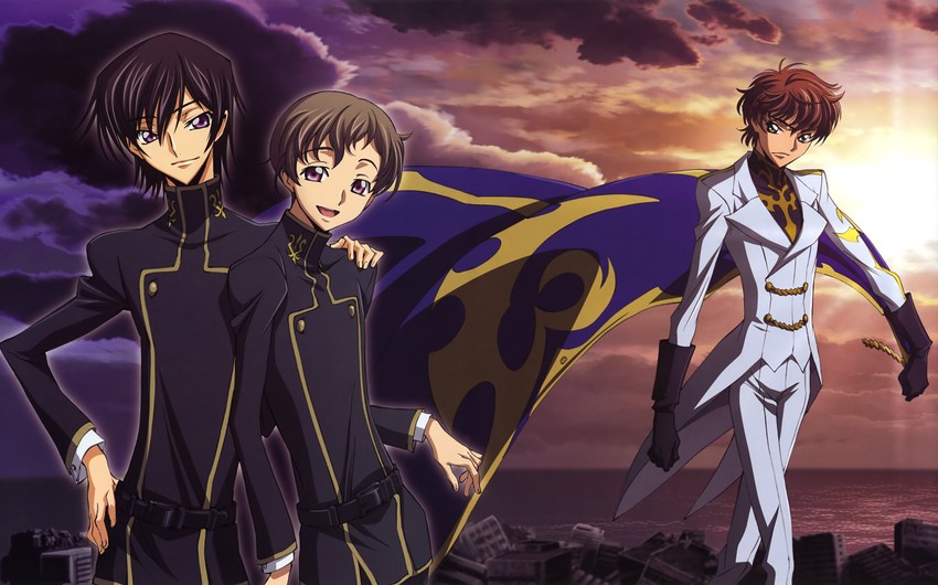 lelouch vi britannia, kururugi suzaku, and rolo lamperouge (code geass) drawn by ishida_kana