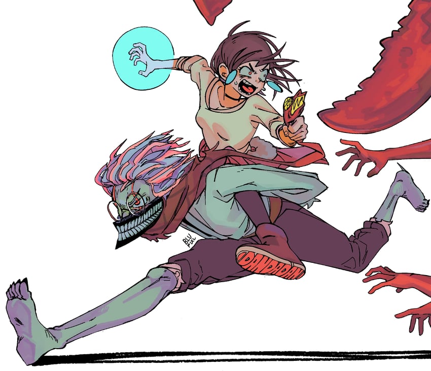 ayase momo, takakura ken, turbo granny, and earthbound spirit crab (dandadan) drawn by blupixl