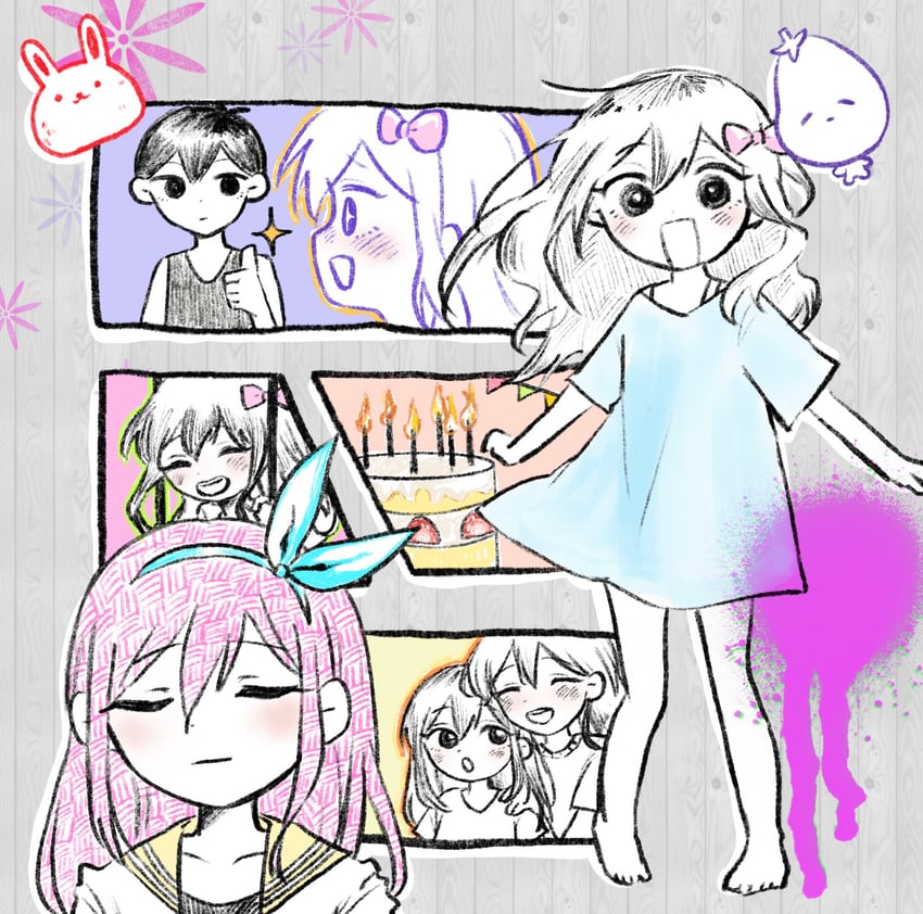 omori, aubrey, mari, mr. plantegg, and forest bunny (omori) drawn by asahiro610210
