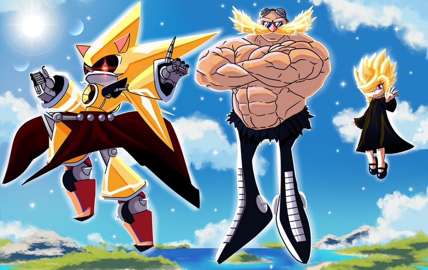 dr. eggman, metal sonic, sage, neo metal sonic, and super neo metal sonic (sonic and 4 more) drawn by bluearcher69