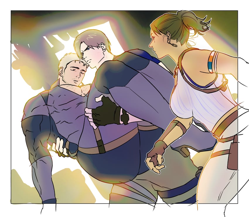 leon s. kennedy, chris redfield, and sheva alomar (resident evil and 2 more) drawn by 123456dyom