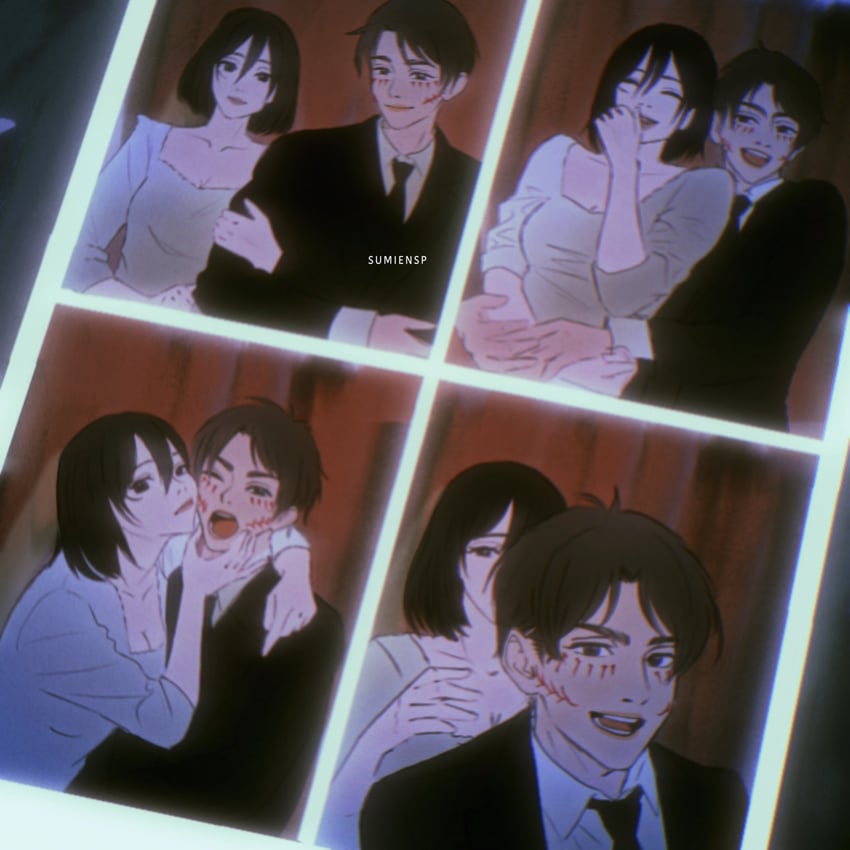 mikasa ackerman and eren yeager (shingeki no kyojin) drawn by sumiensp