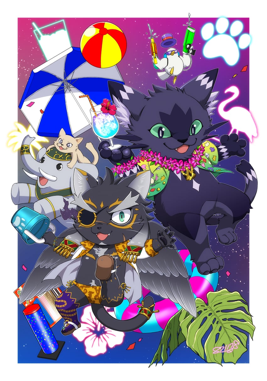 tezcatlipoca and cait sith (tokyo afterschool summoners) drawn by yanai_inaya