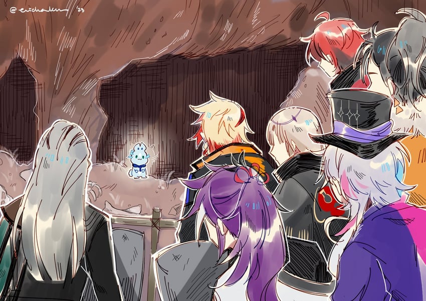 gavis bettel, machina x flayon, regis altare, axel syrios, banzoin hakka, and 4 more (holostars and 3 more) drawn by coll_(erichankun)