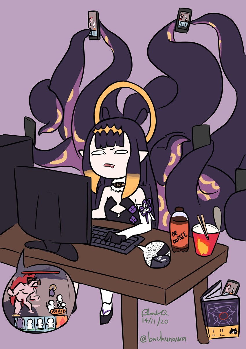 ninomae ina'nis, takodachi, and ao-chan (hololive and 2 more) drawn by bachunawa