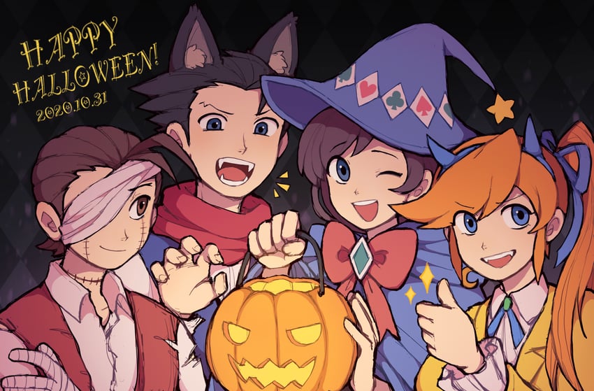 phoenix wright, apollo justice, trucy wright, and athena cykes (ace attorney and 1 more) drawn by yezhi_(48693232)