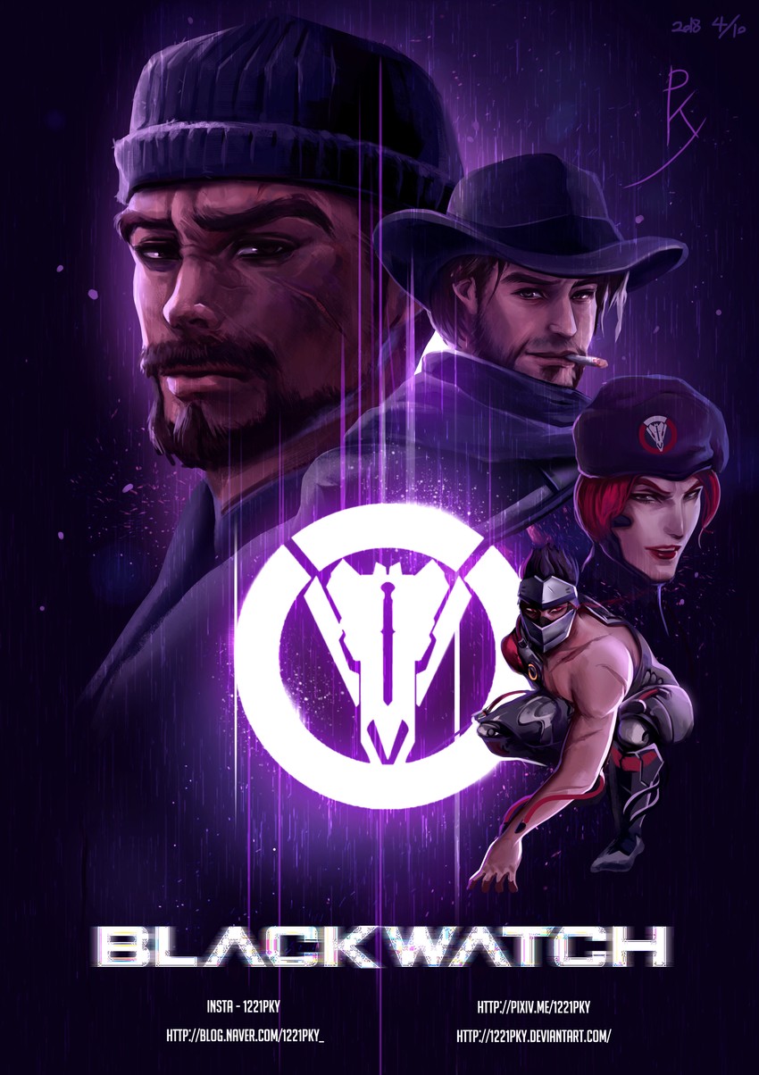 genji, reaper, cassidy, moira, blackwatch genji, and 3 more (marvel and 5 more) drawn by pky