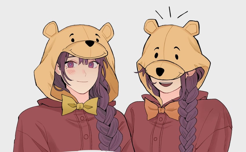 raiden shogun, makoto, and pooh (genshin impact and 1 more) drawn by 16cka
