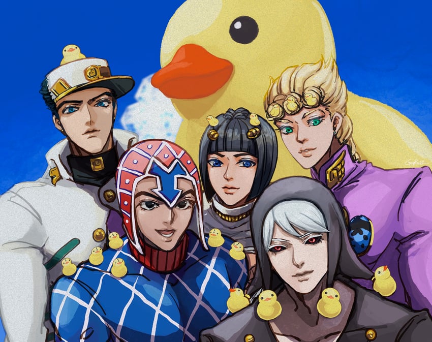 kujo jotaro, giorno giovanna, bruno bucciarati, guido mista, and risotto nero (jojo no kimyou na bouken and 1 more) drawn by genkentsubasa