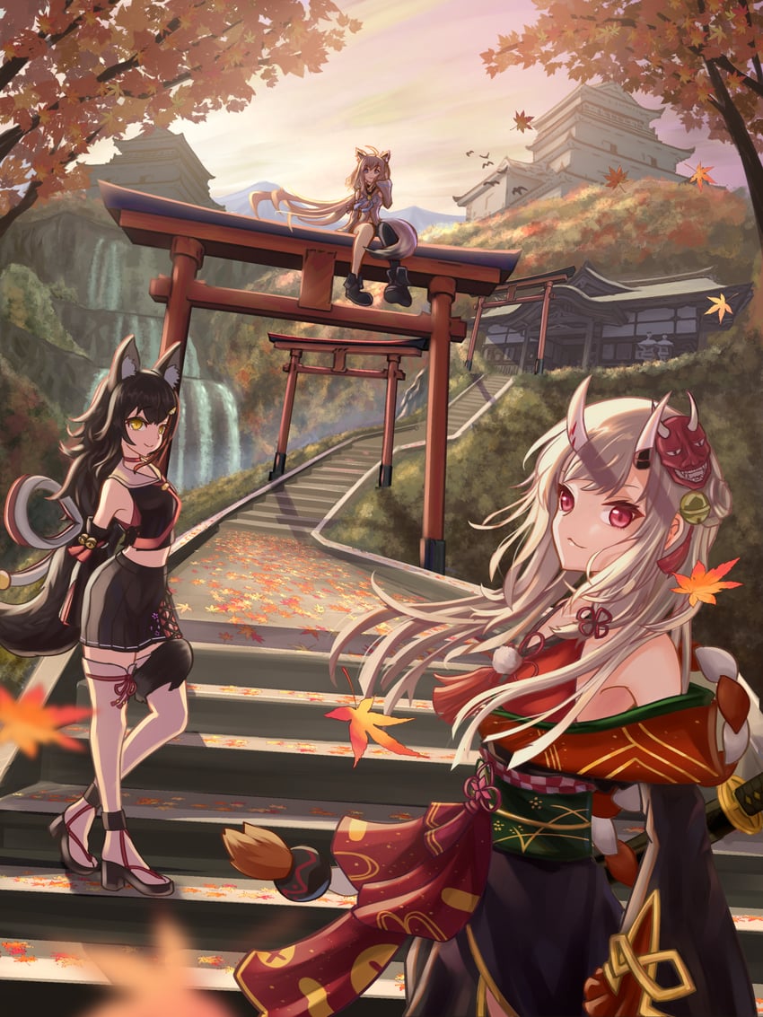 shirakami fubuki, ookami mio, and nakiri ayame (hololive) drawn by roboqlo