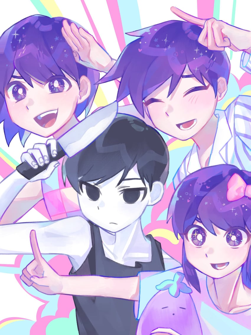 omori, aubrey, kel, hero, and mr. plantegg (omori) drawn by iro_(mywife_sunny)