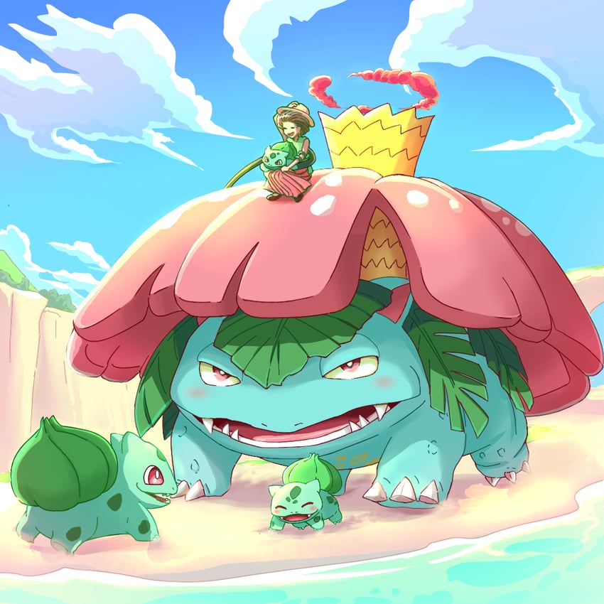 bulbasaur, venusaur, and gigantamax venusaur (pokemon) drawn by fyuusan-1986