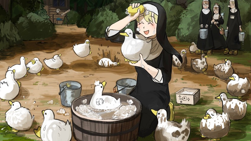 clumsy nun, froggy nun, spicy nun, and glasses nun (little nuns) drawn by diva_(hyxpk)