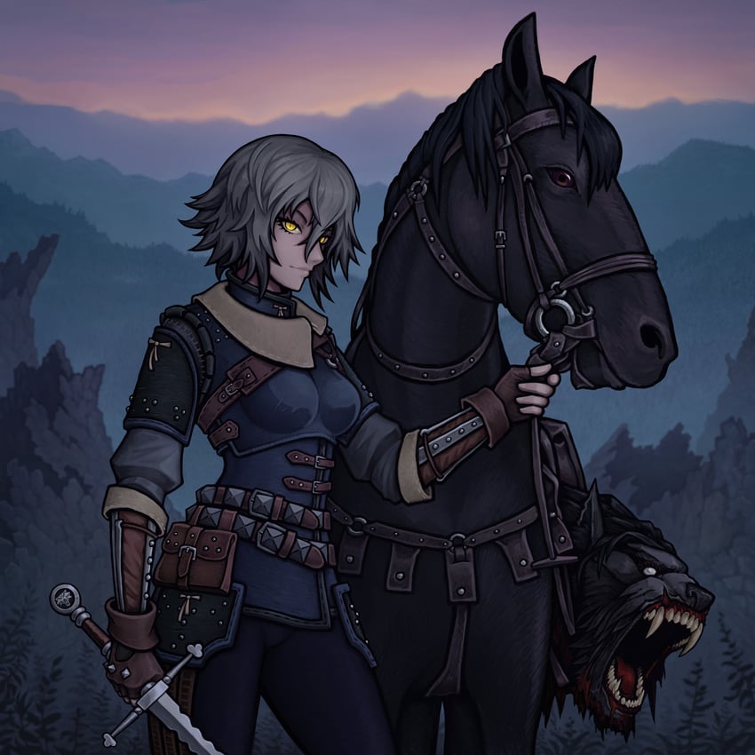geralt of rivia and roach (the witcher and 1 more) drawn by soulless_sketch