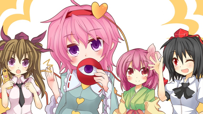 shameimaru aya, komeiji satori, himekaidou hatate, and hieda no akyuu (touhou) drawn by keyaki_chimaki