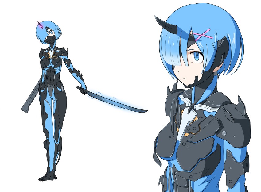 rem and raiden (re:zero kara hajimeru isekai seikatsu and 2 more) drawn by kira_yuu