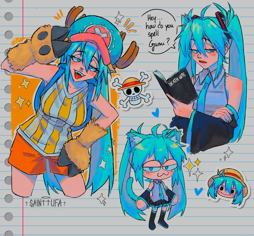 hatsune miku and tony tony chopper (vocaloid and 4 more) drawn by sainttufa
