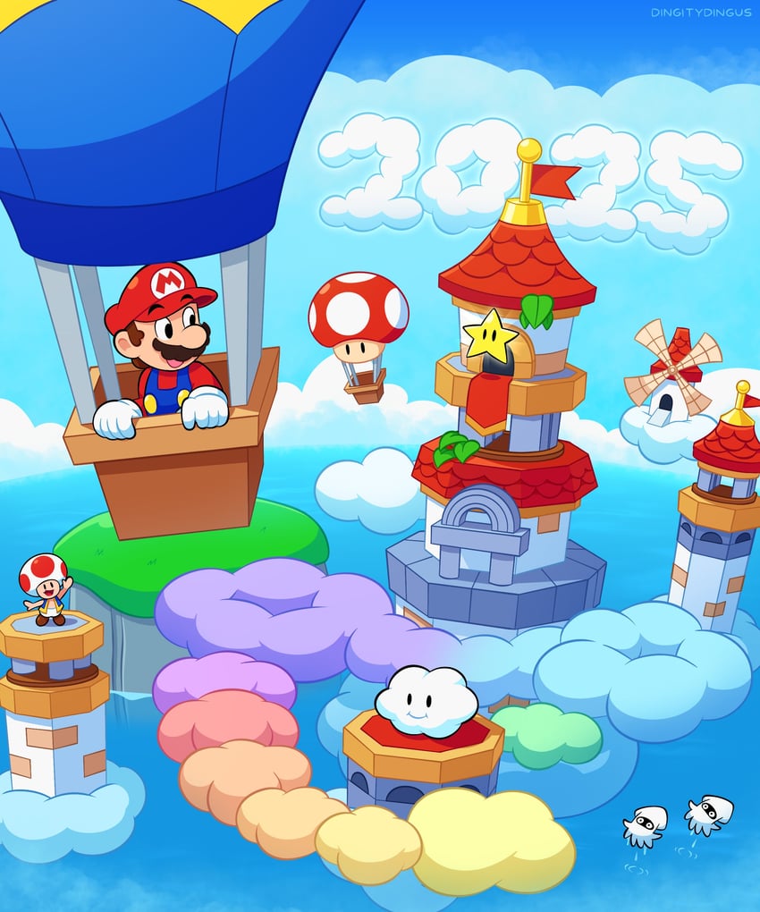 mario, toad, and blooper (mario and 2 more) drawn by vinny_(dingitydingus)
