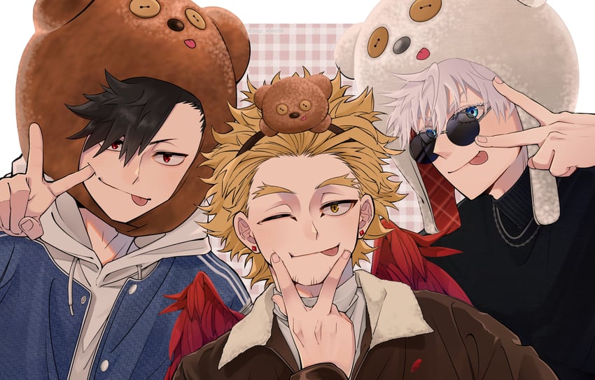 gojou satoru, hawks, kuroo tetsurou, and nakamura yuuichi (boku no hero academia and 2 more) drawn by sugi_wtnb08