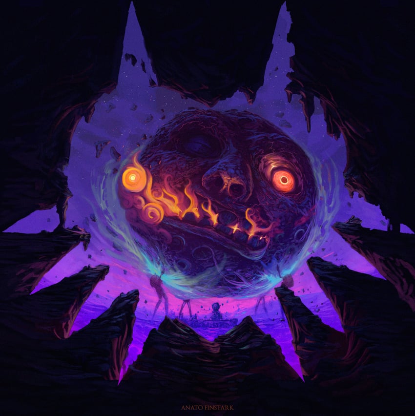 majora, moon, and four giants (the legend of zelda and 1 more) drawn by anato_finnstark
