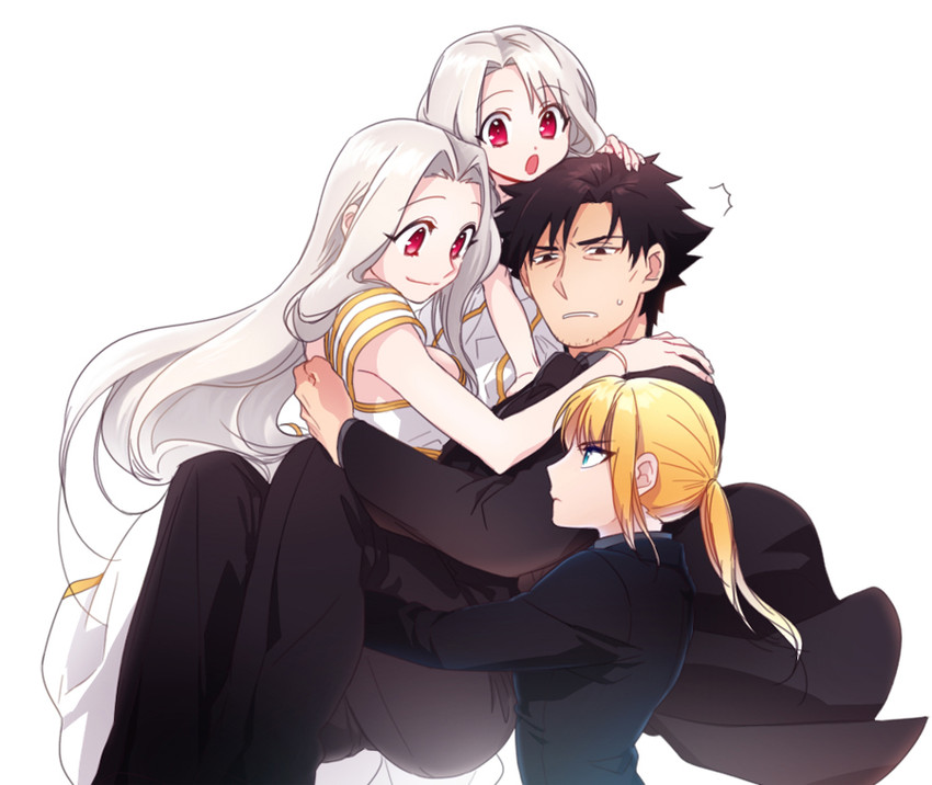 artoria pendragon, saber, illyasviel von einzbern, emiya kiritsugu, and irisviel von einzbern (fate and 1 more) drawn by danbi2021