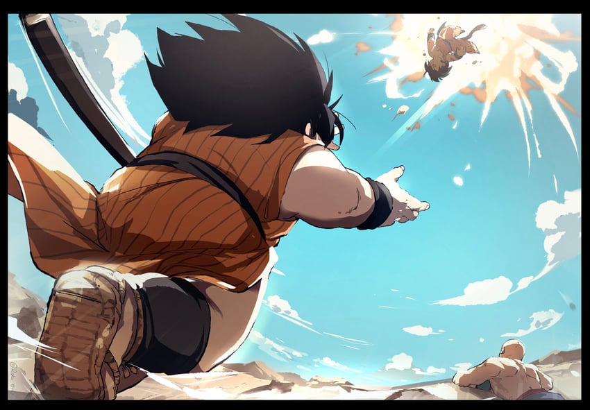 son goku, tenshinhan, and yajirobe (dragon ball) drawn by roku_(roku_0141)
