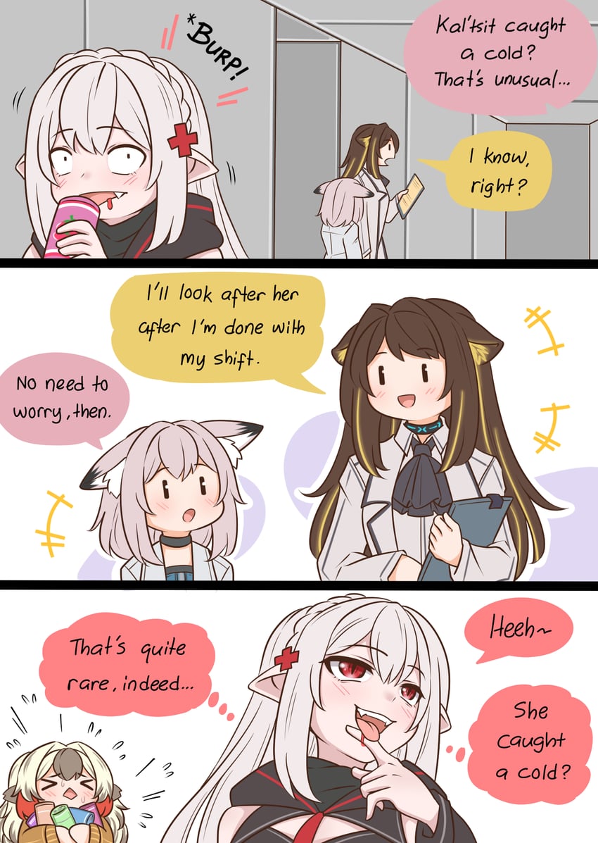 sussurro, warfarin, folinic, and snowsant (arknights) drawn by guin_guin