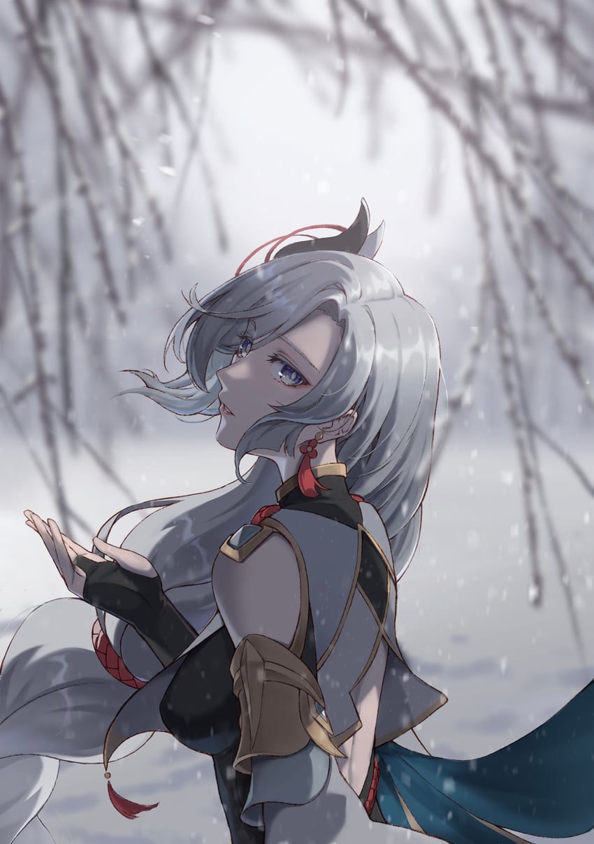 shenhe (genshin impact) drawn by momu_(su)