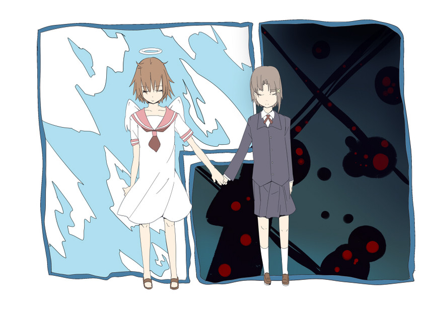iwakura lain and rakka (serial experiments lain and 1 more) drawn by isogai_yuuji