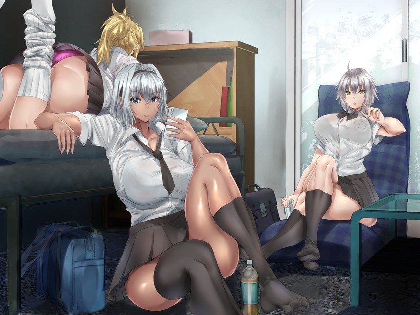 jeanne d'arc alter, mordred, and caenis (fate and 1 more) drawn by koucha_indian