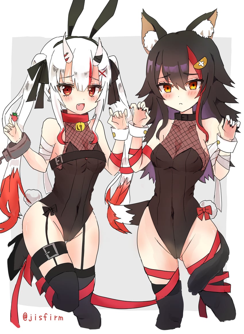 ookami mio and nakiri ayame (hololive) drawn by mazeru_(jisjifin)