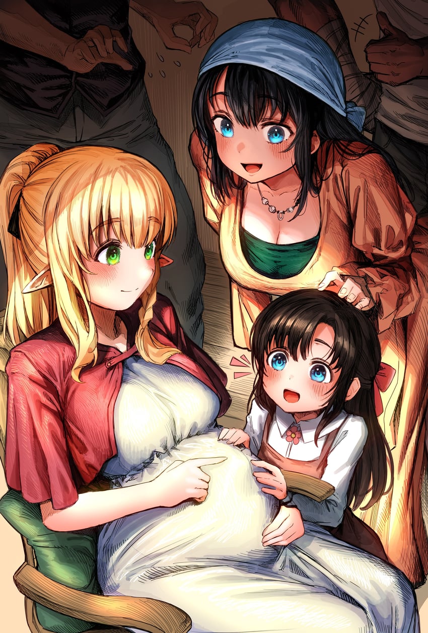 reszurre, kusuriuri-san, mone, and ane (boroboro no elf-san wo shiawase ni suru kusuri uri-san) drawn by gibagiba
