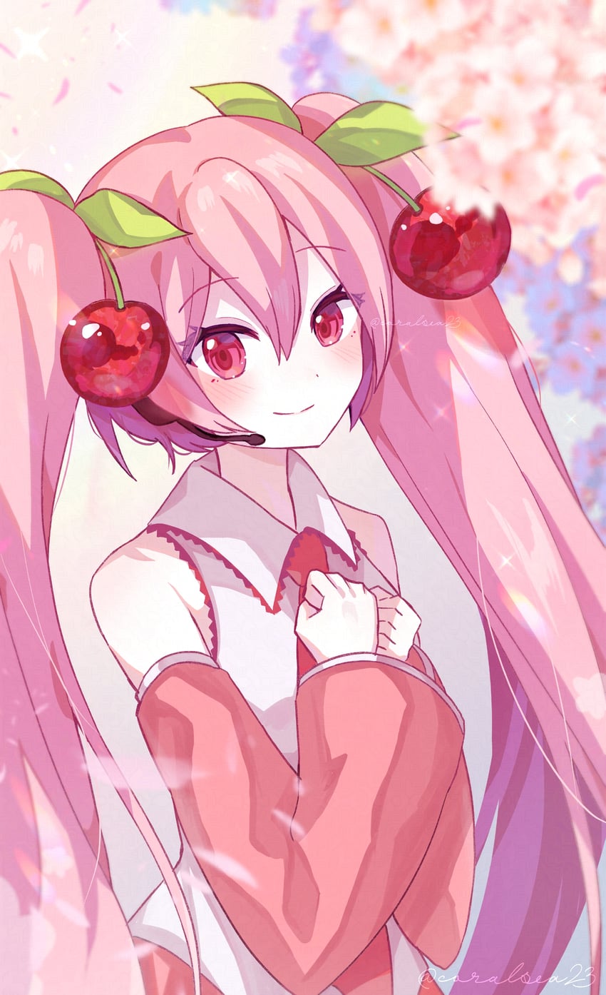 hatsune miku and sakura miku (vocaloid) drawn by tomomasa_(coralsea23)