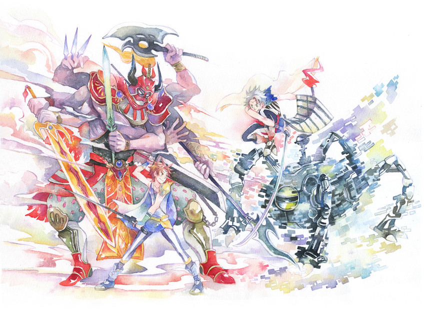 bartz klauser, omega, and gilgamesh (final fantasy and 2 more) drawn by chako_(mocomoco10)