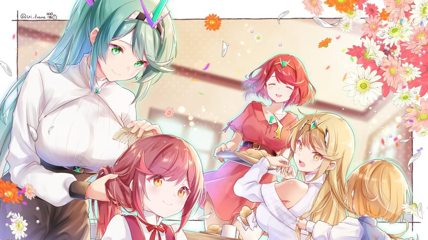 pyra, mythra, pneuma, and glimmer (xenoblade chronicles and 2 more) drawn by ui_frara