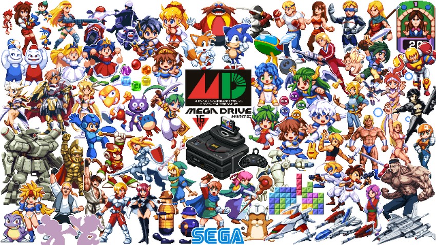 sonic the hedgehog, ryu, mega man, tails, arle nadja, and 65 more (street fighter and 60 more) drawn by pixelflag