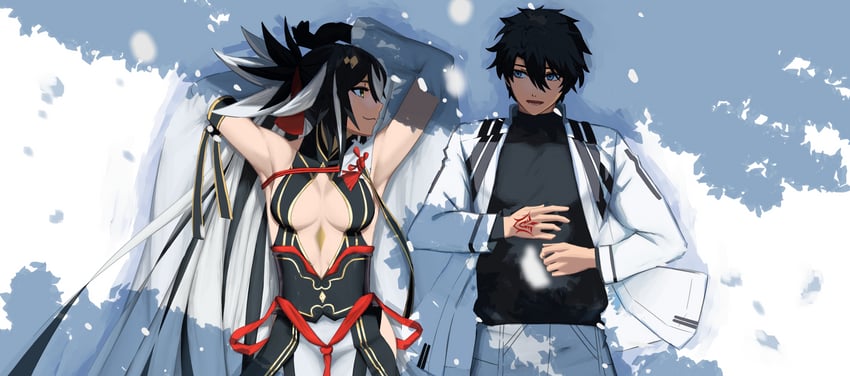 fujimaru ritsuka, nagao kagetora, and uesugi kenshin (fate and 1 more) drawn by paperpillar