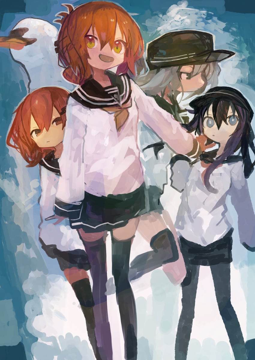 hibiki, inazuma, ikazuchi, and akatsuki (kantai collection) drawn by kaamin_(mariarose753)
