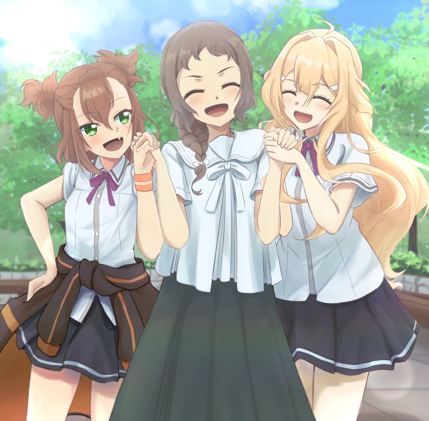 iyojima anzu, doi tamako, and masuzu aki (yuusha de aru and 1 more) drawn by yuyuyui_god