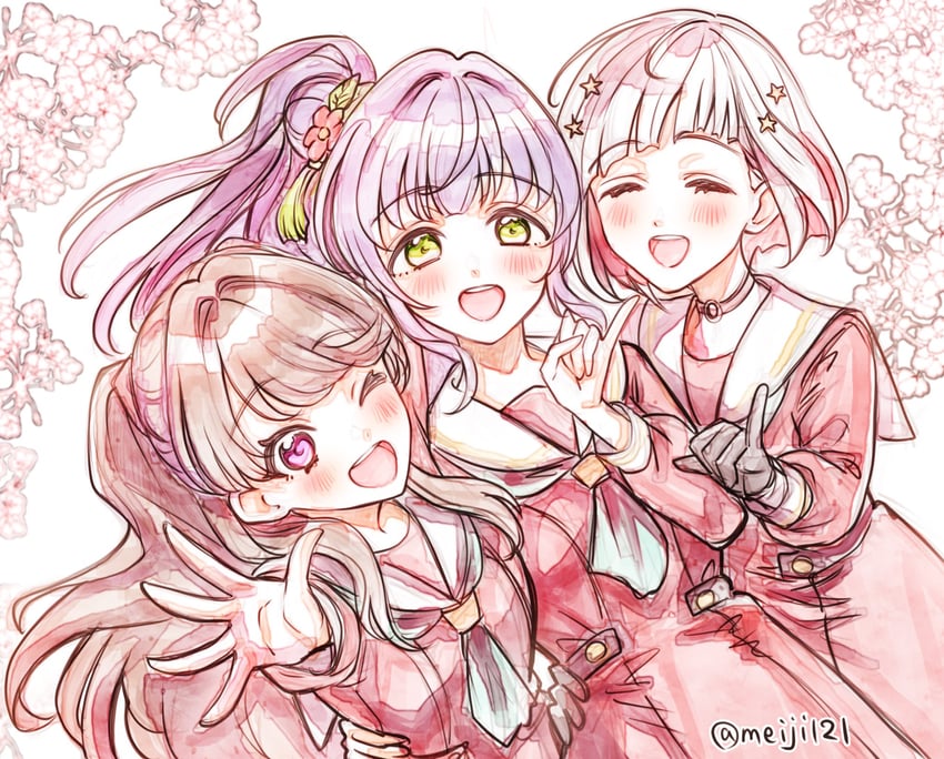 fujishima megumi, otomune kozue, and yugiri tsuzuri (love live! and 1 more) drawn by meiji_(mosamoo3)