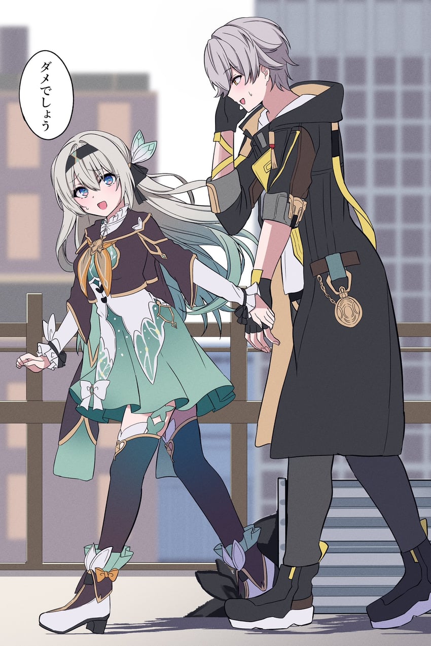 trailblazer, firefly, and caelus (honkai and 1 more) drawn by eugeo_032