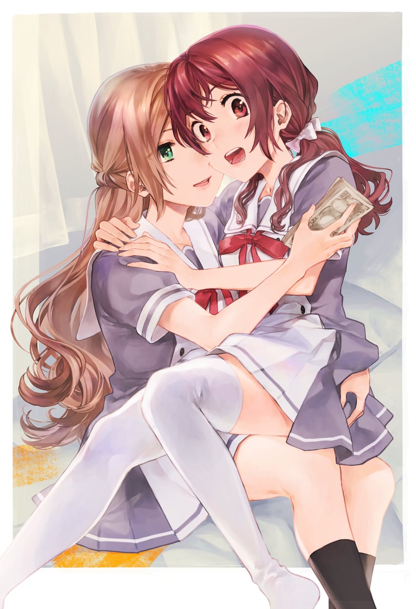 fuwa aya and sakakibara marika (onna doushi toka arienai desho to iiharu onnanoko wo hyakunichikan de tetteiteki ni otosu yuri no ohanashi) drawn by kayako_(tdxxxk)