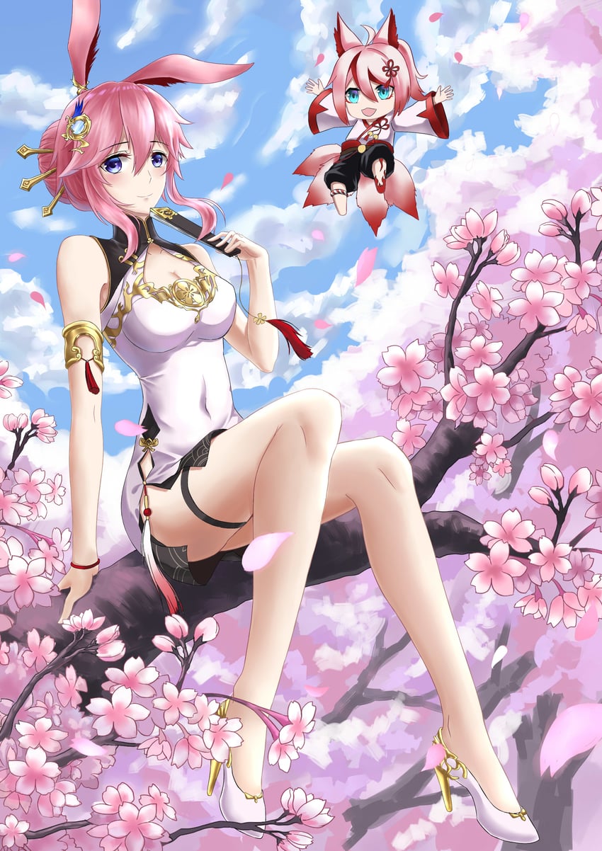 yae sakura, rin, and higokumaru (honkai and 1 more) drawn by frozen-sad