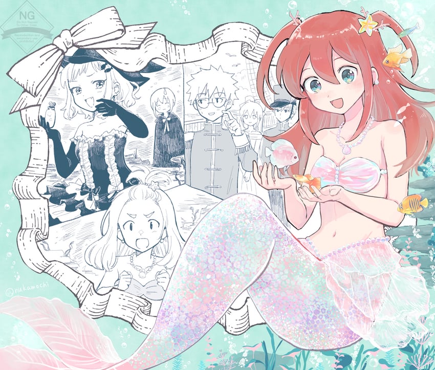 nemoto hina, tanaka mako, okada akane, minami koharu, the little mermaid, and 3 more (watashi ga motenai no wa dou kangaetemo omaera ga warui! and 1 more) drawn by nuka_(nukamochi)