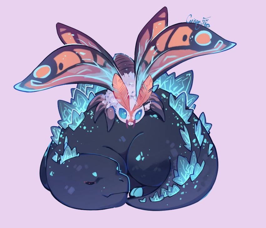 godzilla and mothra (godzilla and 2 more) drawn by crispyfrites