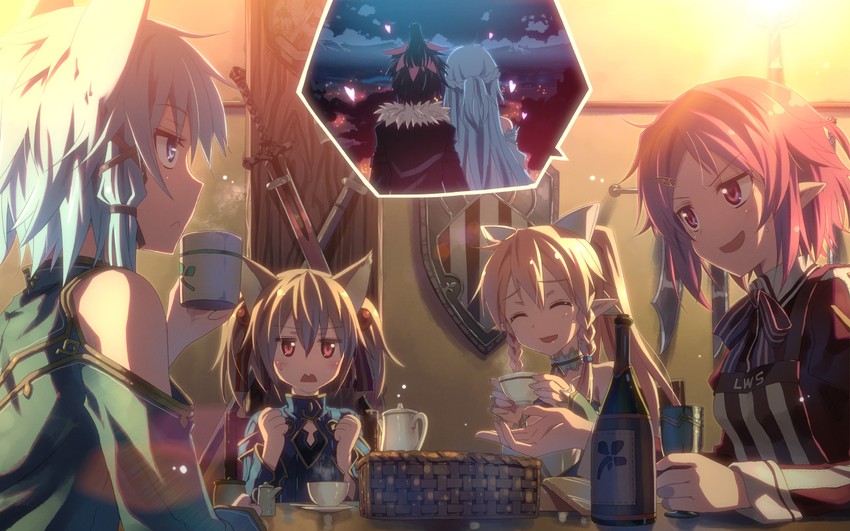 asuna, kirito, sinon, leafa, silica, and 2 more (sword art online) drawn by yuuki_tatsuya