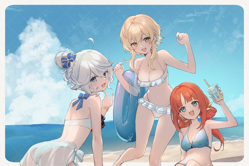 lumine, furina, and nilou (genshin impact) drawn by yu_ri_0320