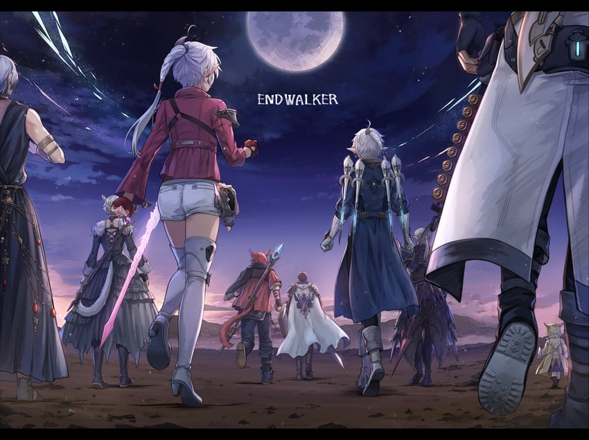 warrior of light, y'shtola rhul, g'raha tia, adventurer, alisaie leveilleur, and 5 more (final fantasy and 1 more) drawn by babape