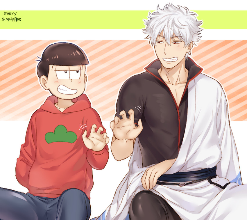 sakata gintoki and matsuno osomatsu (gintama and 2 more) drawn by mery_(yangmalgage)